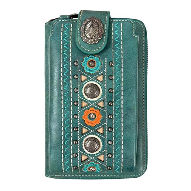 Montana West Embroidered Collection Crossbody Phone Wallet - Turquoise image