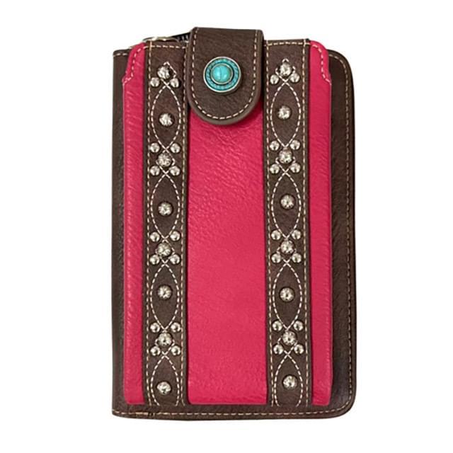 Montana West Rhinestone Collection Crossbody Phone Wallet - Pink image