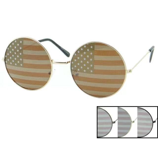 Vintage Round Frame USA Flag Sunglasses