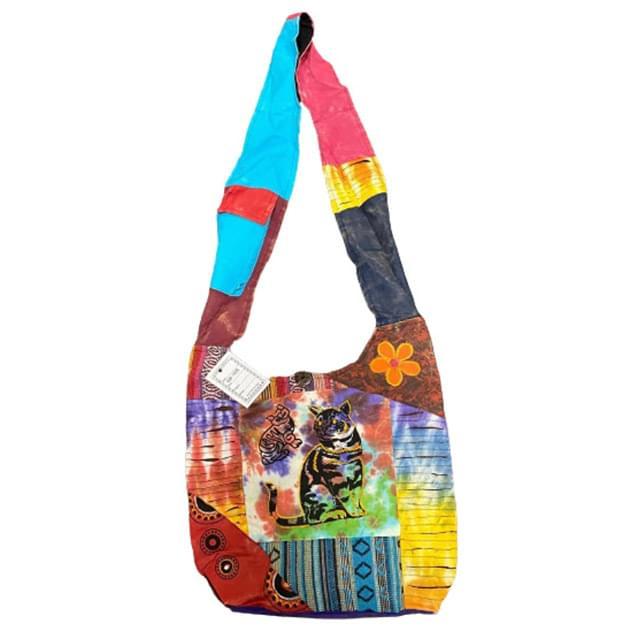 Handmade Razor-Cut Patchwork Hobo Bags - Tie Dye Cat image