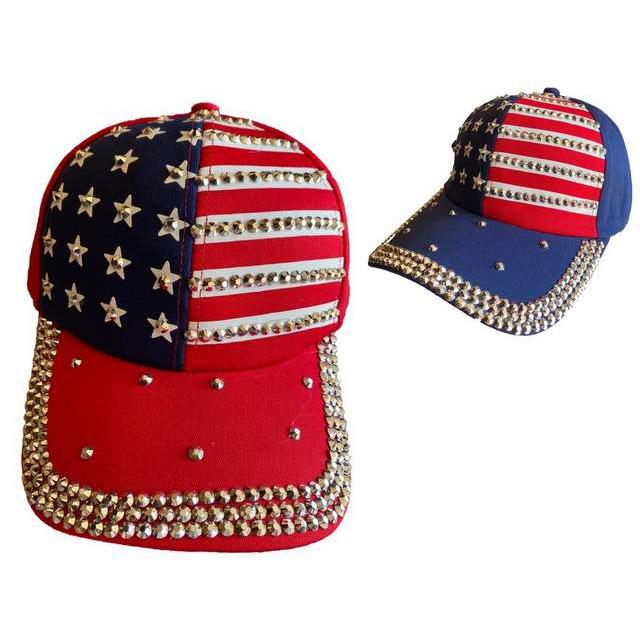 USA Flag Rhinestone Bling-Bling Baseball Hats/Caps image
