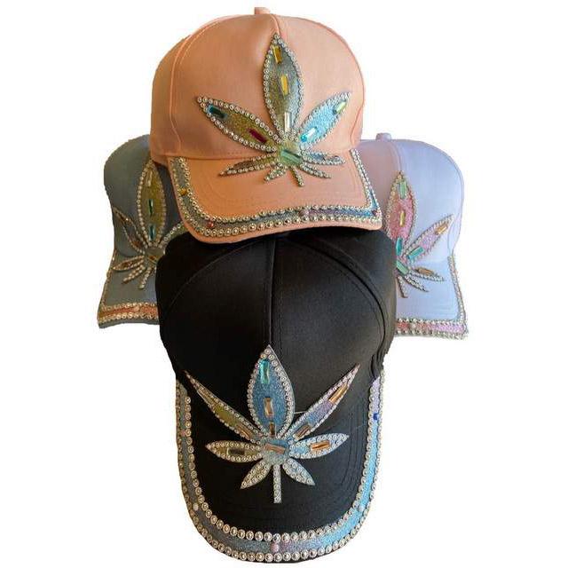 Marijuana Rhinestone Bling-Bling Baseball Hats/Caps image