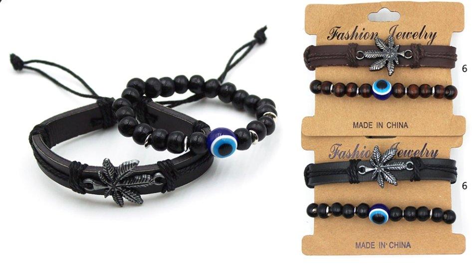 Marijuana Leaf & Evil Eye Faux Leather Bracelets image
