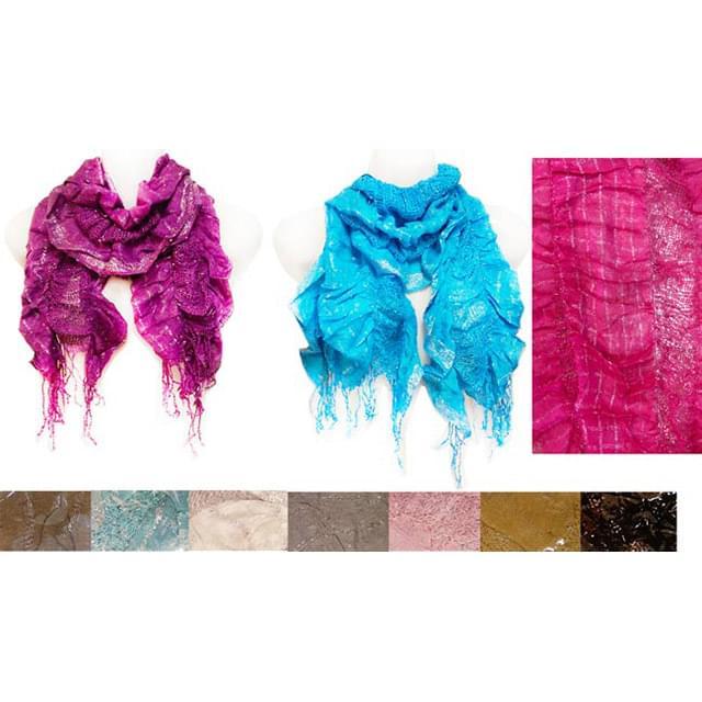 Silver-Lined Ruffle Scarves With Fishnets & Fringes image