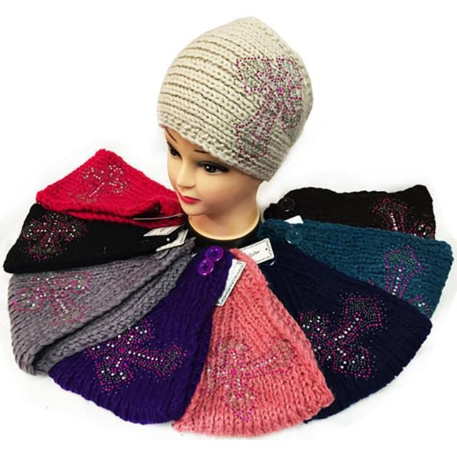 Rhinestone Cross Knitted Headbands - Assorted image