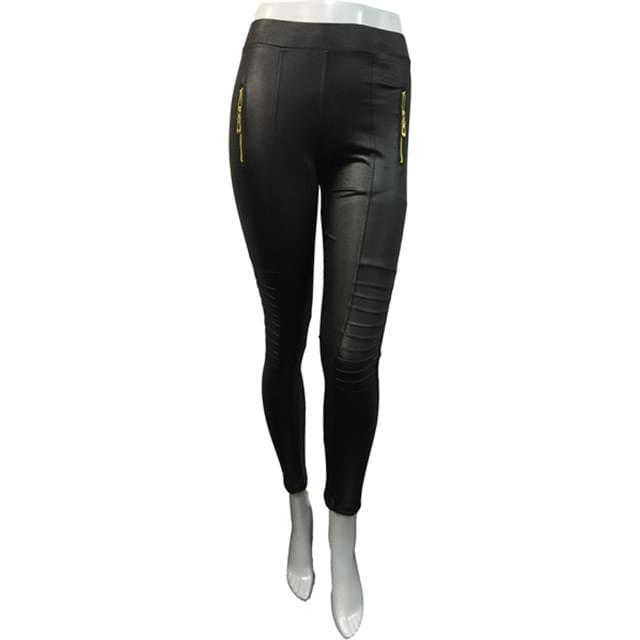 Faux Leather Leggings With Zipper Pockets image