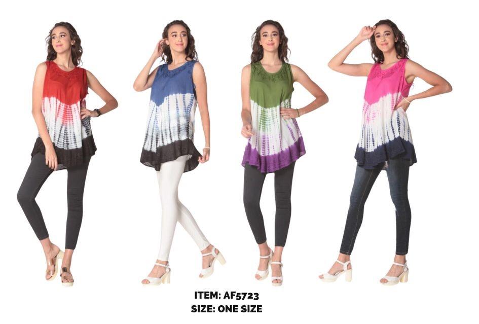 Rayon Two-Tone Tie Dye Tops - Assorted image