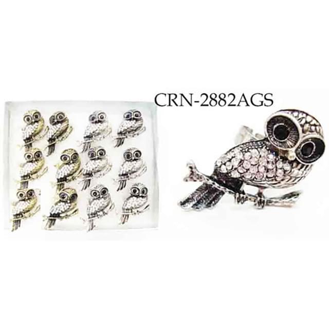 Owl On Branch Rhinestone Fashion Rings - Gold & Silver image
