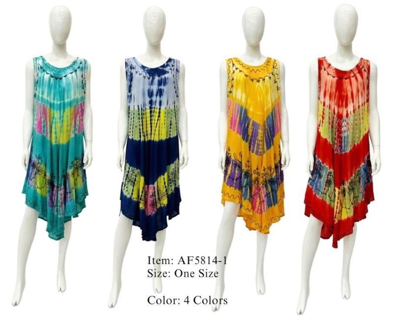 Rayon Multicolor Tie Dye Umbrella Dresses image