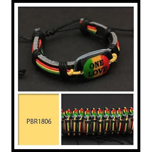 Rasta Color "One Love" Faux Leather Bracelets image