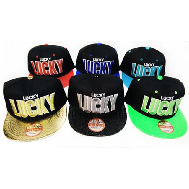"Lucky" Flat Bill Snapback Hats - Assorted Colors image