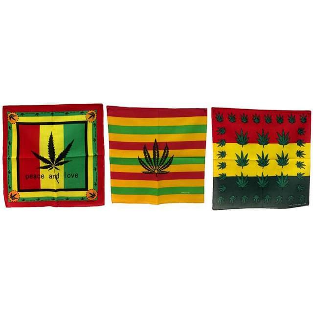 Cannabis Leaf Printed Assorted Cotton Bandanas (Rasta Color) image