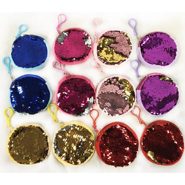 Wholesale Double Sided Sequins Round Coin Purse Assorted Colors image