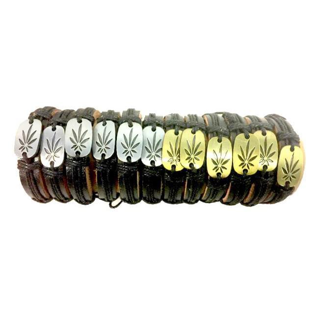 Marijuana Leaf Faux Leather Bracelets - Assorted image