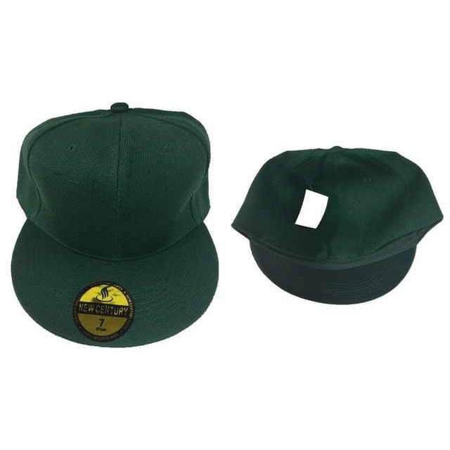 Green Solid Color Flat Bill Snapback Hats - Assorted Sizes image