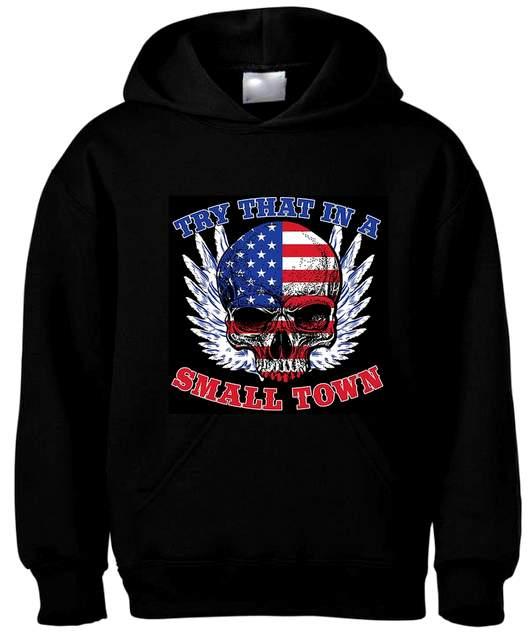 "Try That In A Small Town" Skull Flag Black Hoodies image