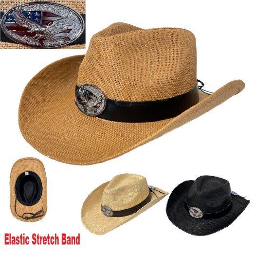 Patriotic American Western Straw Cowboy Hat image