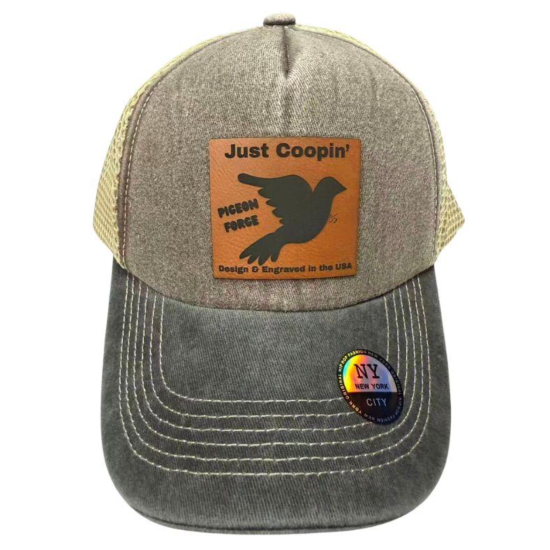 Wholesale Custom Laser Engrave Leatherette Patch Hat Just Coopin' PIGEON FORCE image