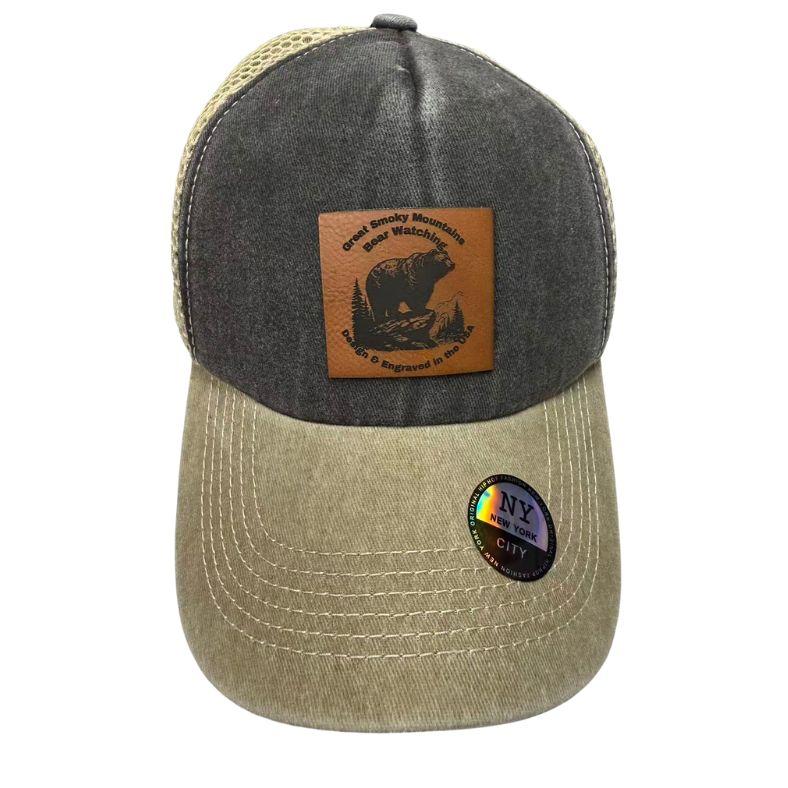 Wholesale Custom Laser Engrave Leatherette Patch Hat Bear Watching image
