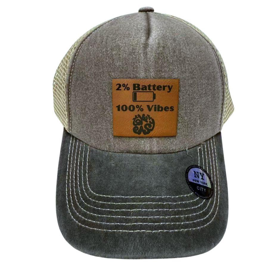 Wholesale Custom Laser Engrave Leatherette Patch Hat 2% Battery 100% vibes image