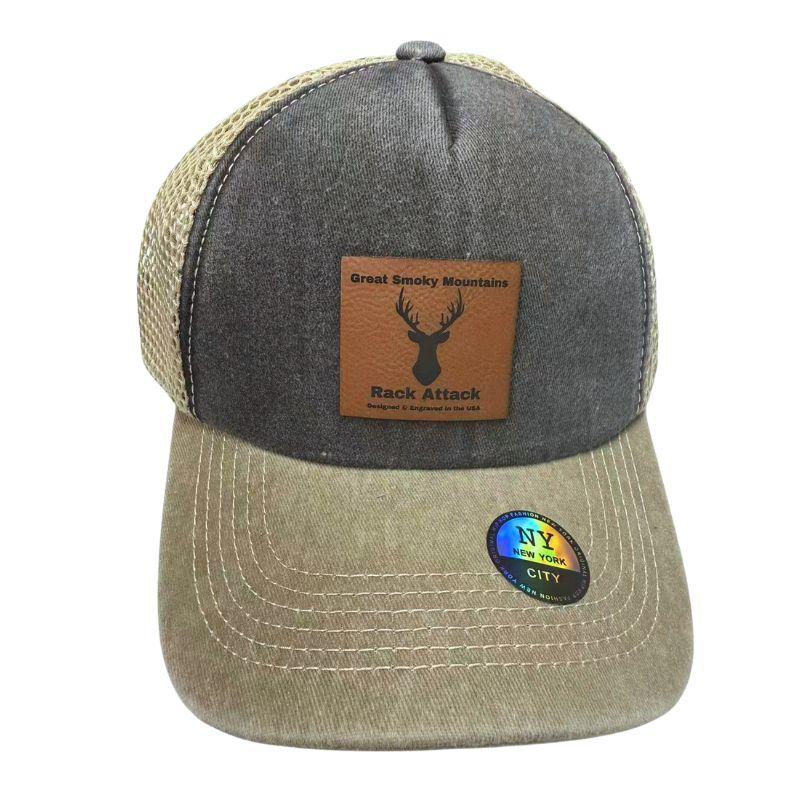 Wholesale Custom Laser Engrave Leatherette Patch Hat Smokey Mountains Rack Attack image