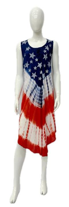 Plus Size Rayon Tie Dye American Flag Umbrella Dresses - Assorted image