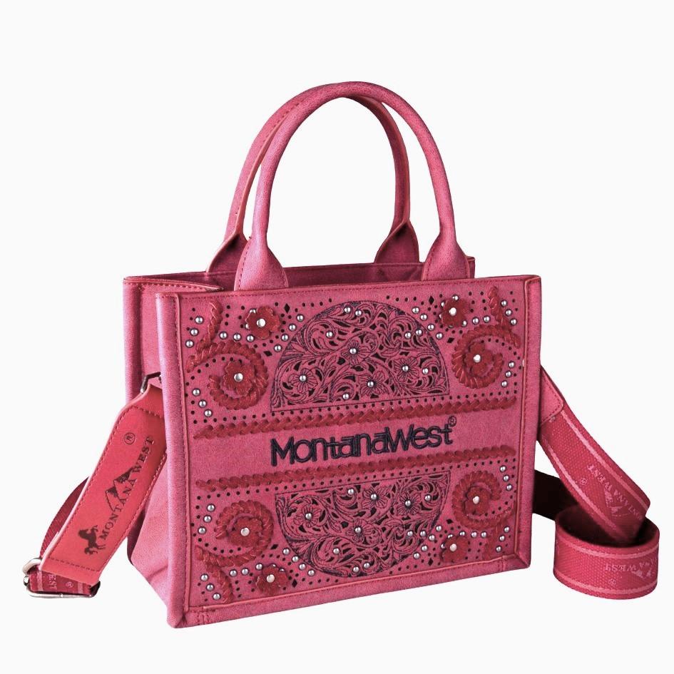 Montana West Embossed Floral Tote/Crossbody - Pink