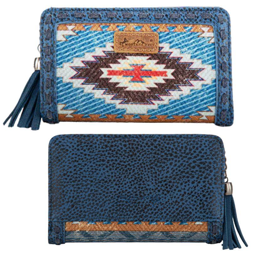 Montana West Aztect Style Tooled Denim Bi-Fold Wallet - Jean image