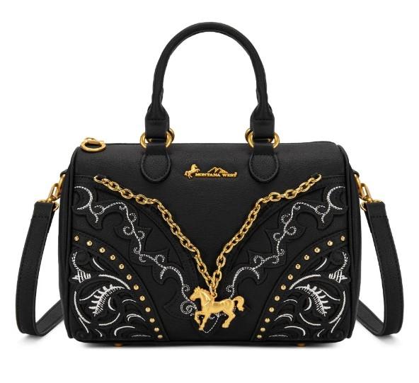 Montana West Western Horse Charm Satchel Crossbody Bag - Black image