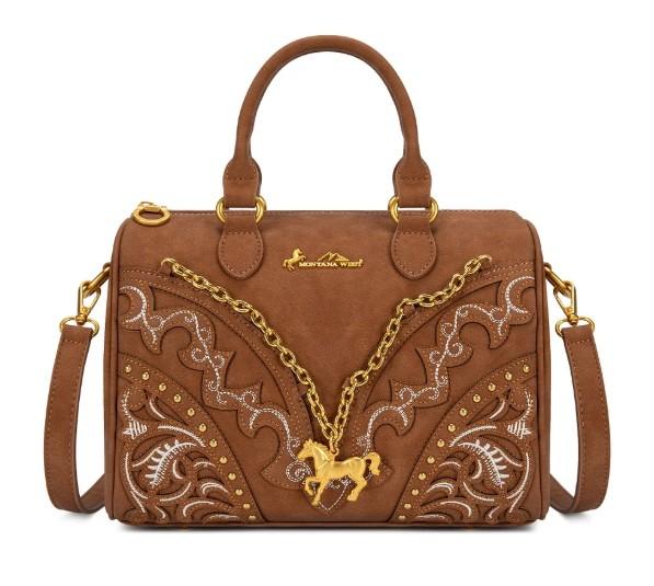 Montana West Western Horse Charm Satchel Crossbody Bag - Brown image