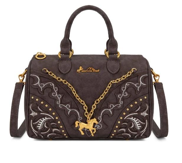 Montana West Western Horse Charm Satchel Crossbody Bag - Coffee image