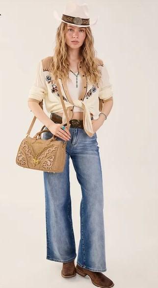 Montana West Western Horse Charm Satchel Crossbody Bag - Tan image