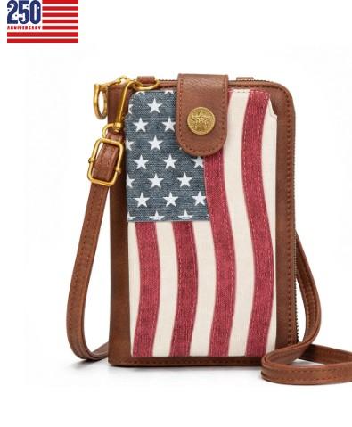 Montana West American Flag RFID Crossbody Phone Wallet - Jean image