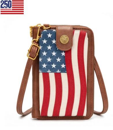 Montana West American Flag RFID Crossbody Phone Wallet - Red image