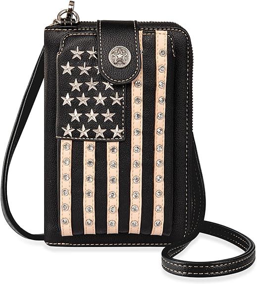 Montana West Western American Pride Phone Case Crossbody Wallet - Black & White image