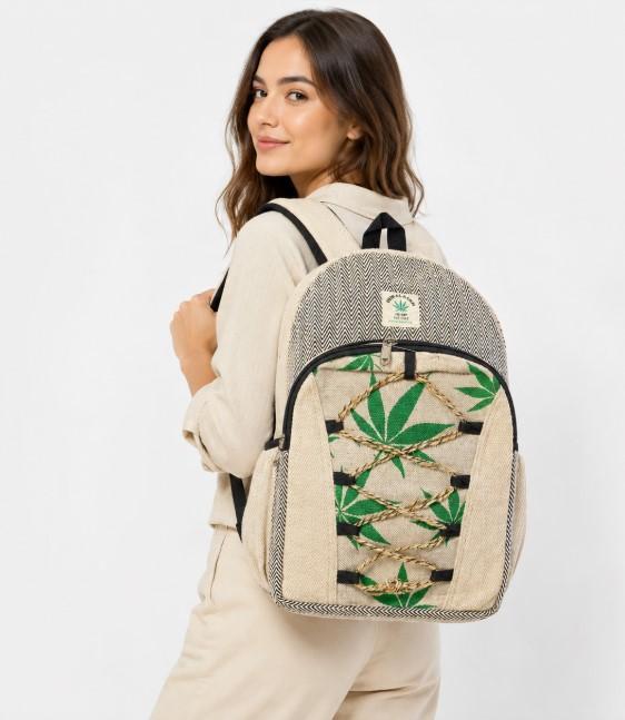 Himalayan Hemp Nepal Handmade Backpacks - Marijuana Leaf image