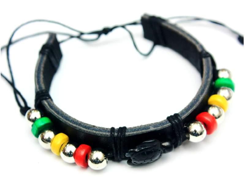 Rasta Color Turtle Charm Faux Leather Bracelets image