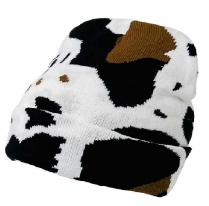 Cow Print Knitted Cuffed Winter Hats image