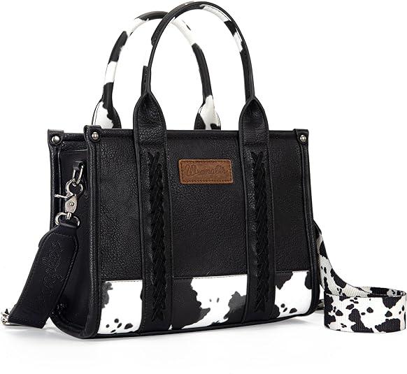 Wrangler Cow Print Tote Bag for Women Crossbody Satchel Bag - Black image