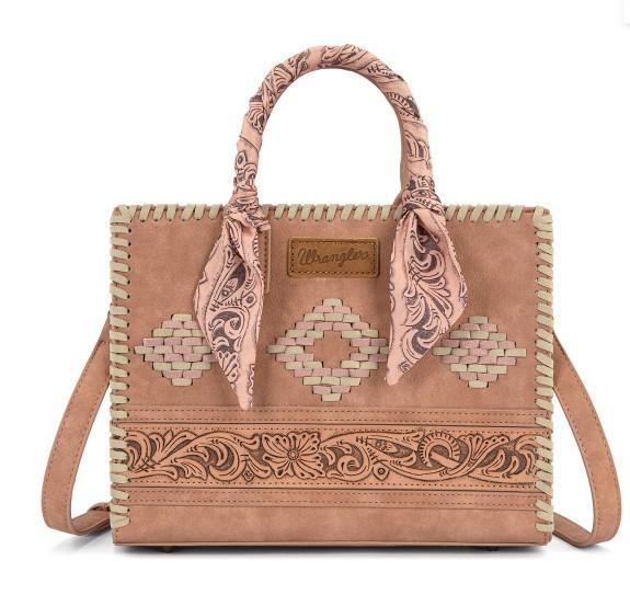 Wrangler Whipstitch Aztec Satchel/Crossbody with Scarf Handle -Dark Pink image