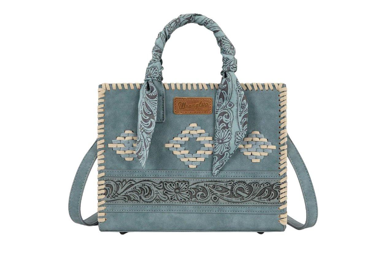Wrangler Whipstitch Aztec Satchel/Crossbody with Scarf Handle - Jean image