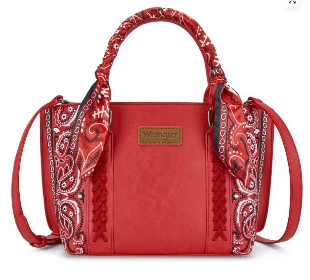 Wrangler Medium Cowgirl Paisley Satchel Handbags with Bandana-Red image