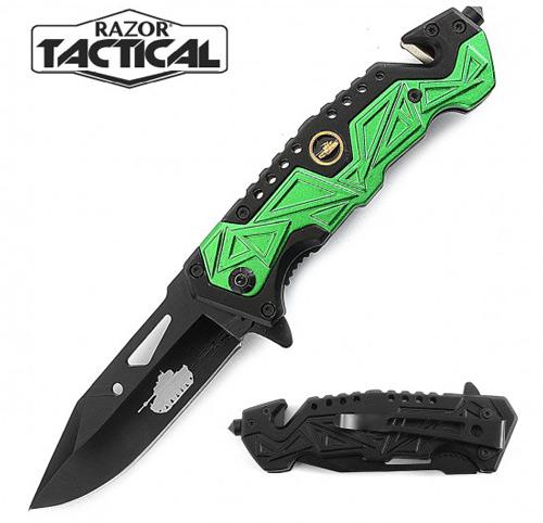 Army Folding Knife With Metal Handle - Green image