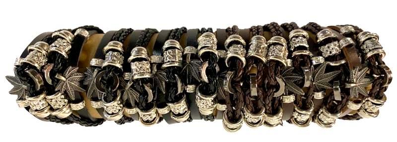 Faux Leather Marijuana Bracelets - Black & Brown image