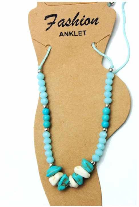 Turquoise Stone Beaded Anklets image