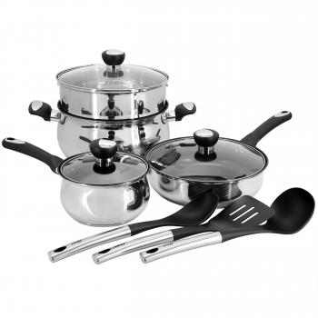 Oster Baldwyn 10 Piece Stainless Steel Belly-Shaped Nonstick Cookware and Utensil Set image