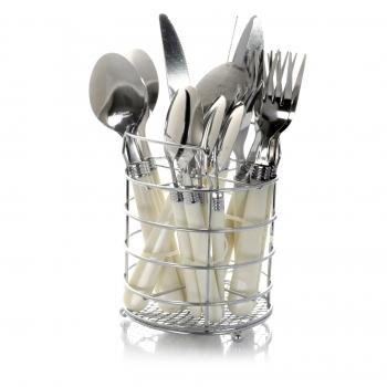 Gibson Sensations II 16 Piece Stainless Steel Flatware Set with White Handles and Chrome Caddy image