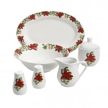 Perfect for Holidays Poinsettia 7 Piece Porcelain Serving Set in Red image