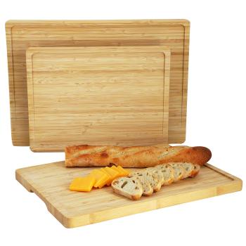 MegaChef 3 Piece Bamboo Cutting, Prep and Serving Boards with Slanted Juice Groove image
