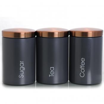 MegaChef Essential Kitchen Storage 3 Piece Sugar, Coffee and Tea Canister Set in Matte Gray image